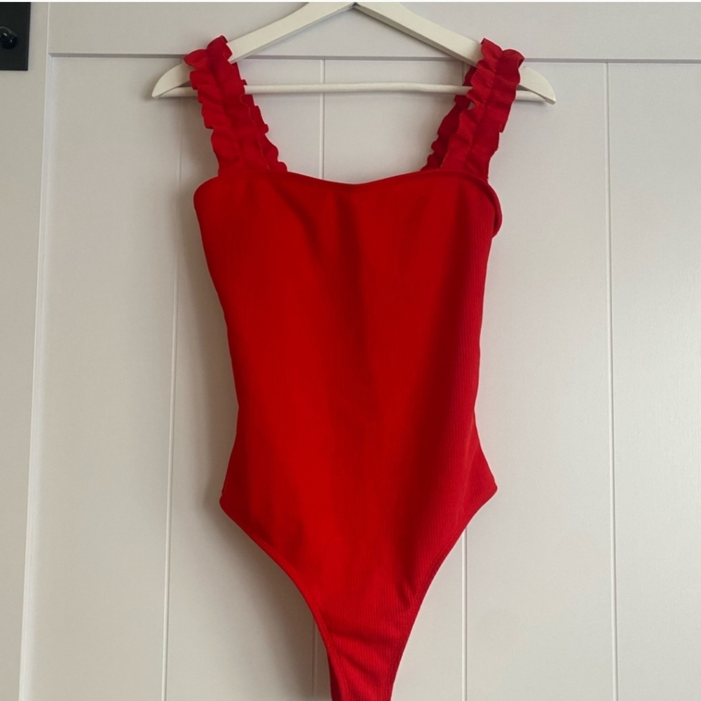 Red Ruffled Step Bodysuit size Small